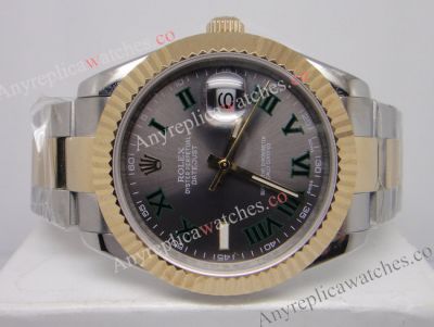 Rolex Wimbledon Datejust II 2-Tone Gray Green Roman Face  41mm